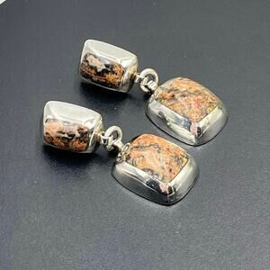 Vintage Mexico Sterling Silver Taxco Jasper‎ Stone Dangle Earrings TZ-17
23.4g